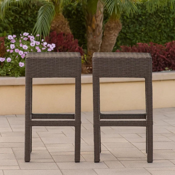 Outdoor Barstool Set of 2, Industrial Style Dark Brown Rattan Woven -BM335387