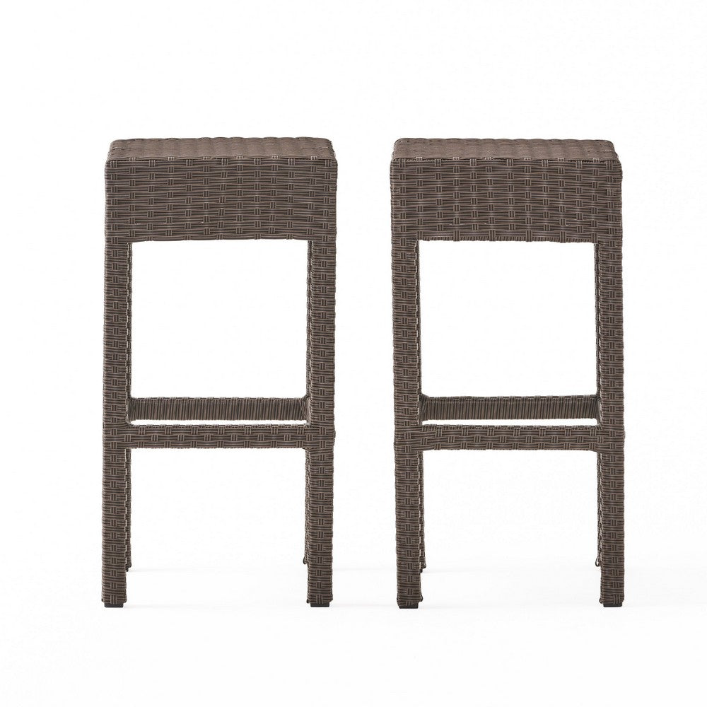 Outdoor Barstool Set of 2, Industrial Style Dark Brown Rattan Woven -BM335387