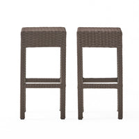 Outdoor Barstool Set of 2, Industrial Style Dark Brown Rattan Woven -BM335387