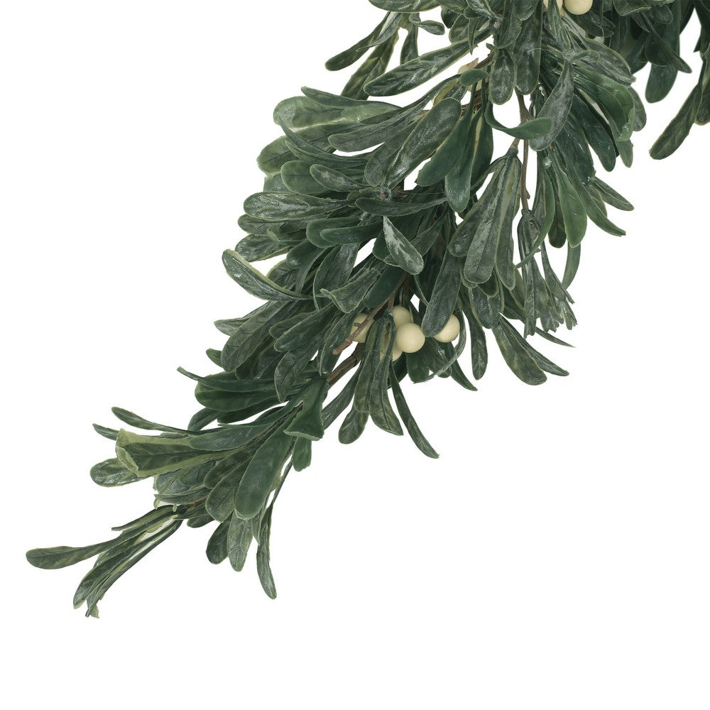 Decorative Garland, White Snowberries w Frosted Green Leaves 55 Inch -BM335388