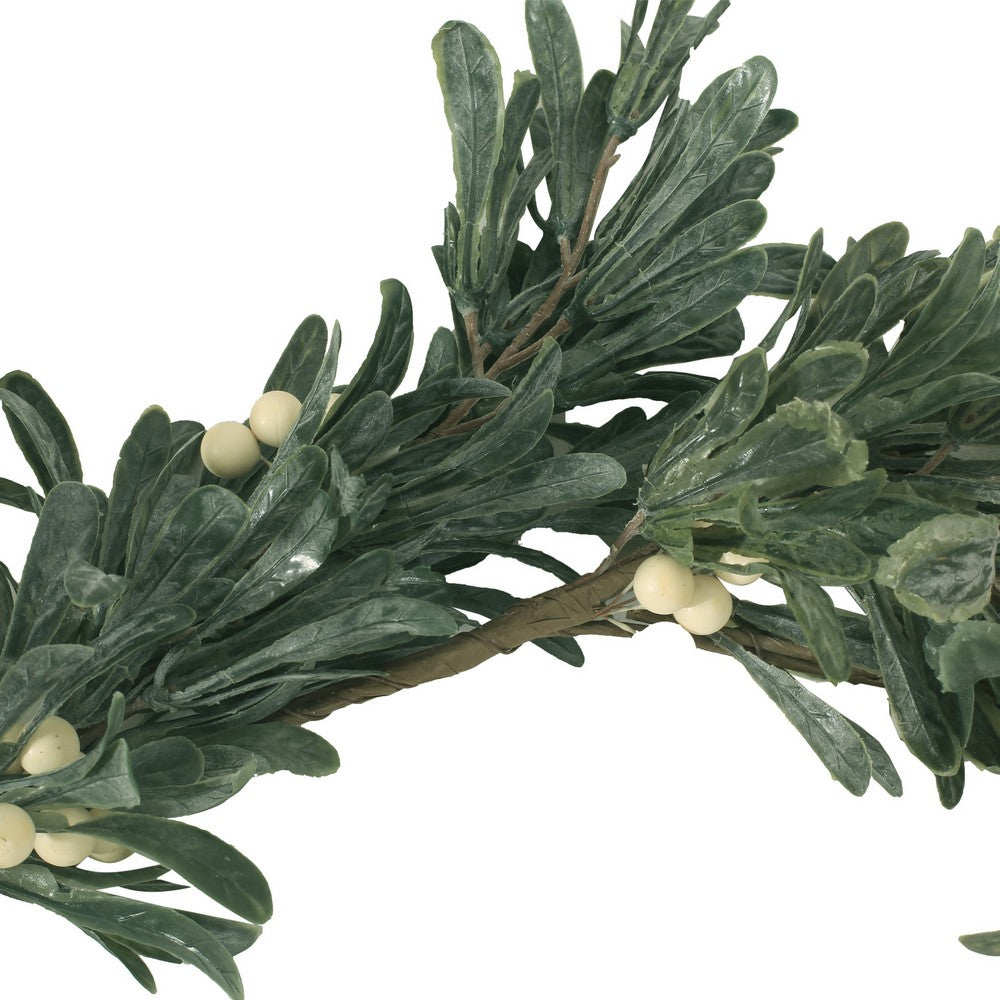 Decorative Garland, White Snowberries w Frosted Green Leaves 55 Inch -BM335388