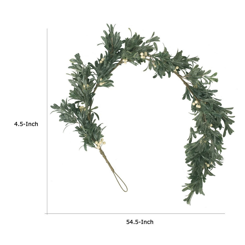 Decorative Garland, White Snowberries w Frosted Green Leaves 55 Inch -BM335388