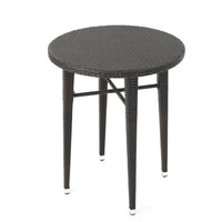 Outdoor Bar Table, 34 Inch Round Top, Dark Brown Rattan Woven -BM335389