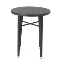 Outdoor Bar Table, 34 Inch Round Top, Dark Brown Rattan Woven -BM335389