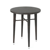 Outdoor Bar Table, 34 Inch Round Top, Dark Brown Rattan Woven -BM335389