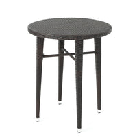 Outdoor Bar Table, 34 Inch Round Top, Dark Brown Rattan Woven -BM335389