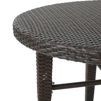 Outdoor Bar Table, 34 Inch Round Top, Dark Brown Rattan Woven -BM335389