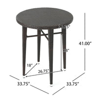 Outdoor Bar Table, 34 Inch Round Top, Dark Brown Rattan Woven -BM335389