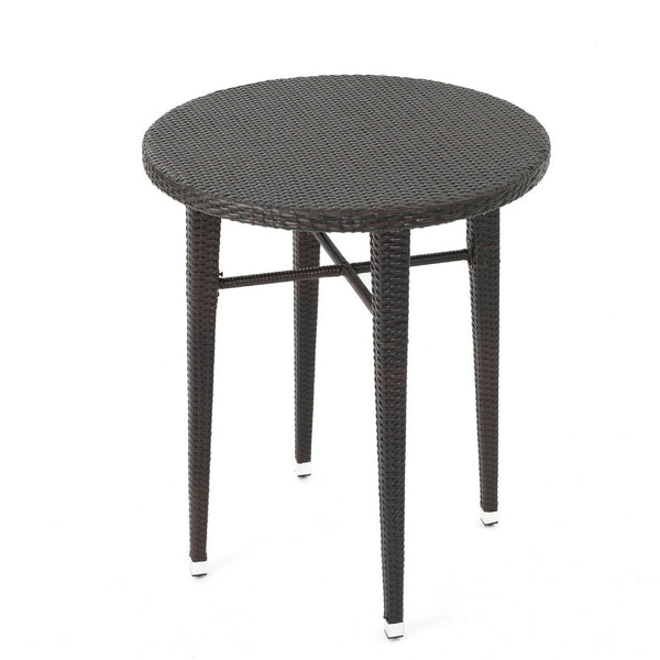 Outdoor Bar Table, 34 Inch Round Top, Dark Brown Rattan Woven -BM335389