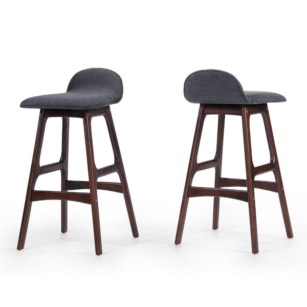 Deva Lowback Barstool Chair Set of 2, Charcoal Gray Seat, Walnut Brown -BM335391