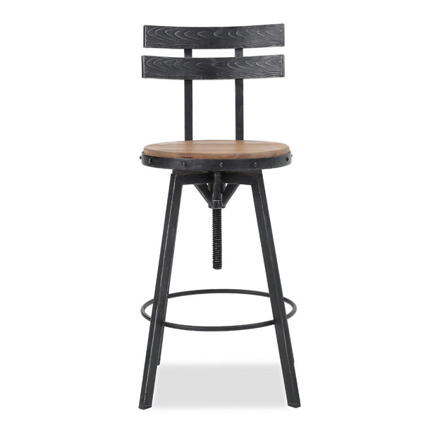 Milz Barstool Chair, Black Silver Metal 24-31 Adjustable Height, Brown -BM335396