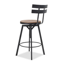 Milz Barstool Chair, Black Silver Metal 24-31 Adjustable Height, Brown -BM335396