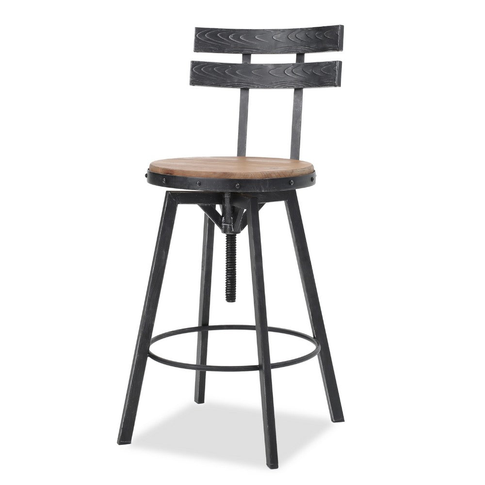 Milz Barstool Chair, Black Silver Metal 24-31 Adjustable Height, Brown -BM335396
