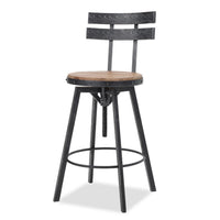 Milz Barstool Chair, Black Silver Metal 24-31 Adjustable Height, Brown -BM335396