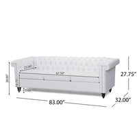 Chis Sofa, Deep Chesterfield Tufted White Faux Leather, 83 Inch -BM335398