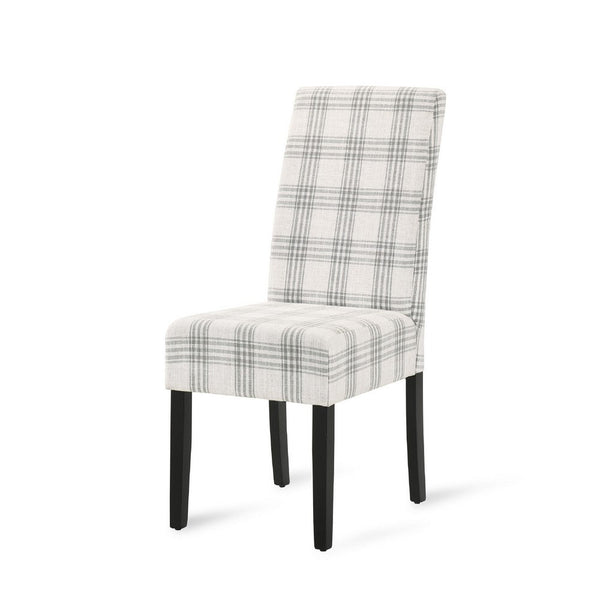 Cini Dining Side Chair Set of 2, Gray Plaid Fabric, Black Wood Legs -BM335402