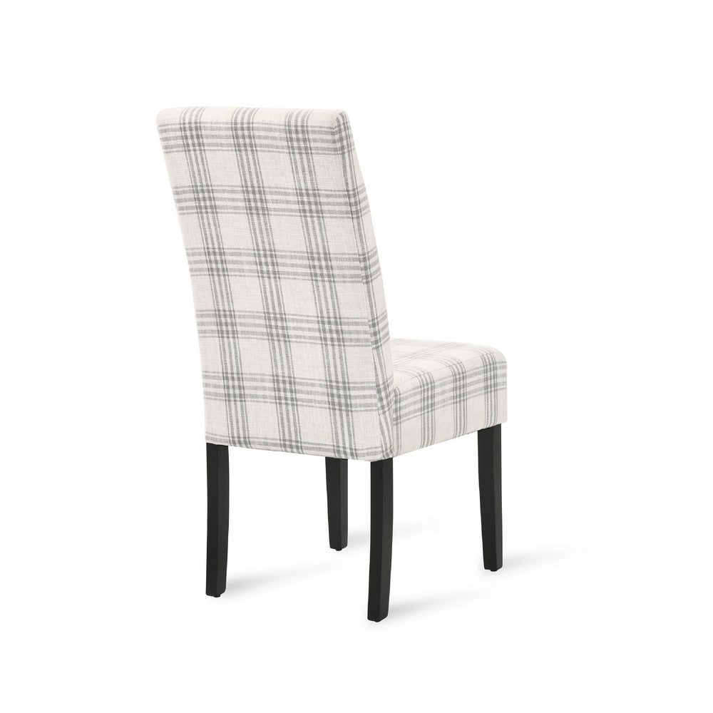 Cini Dining Side Chair Set of 2, Gray Plaid Fabric, Black Wood Legs -BM335402