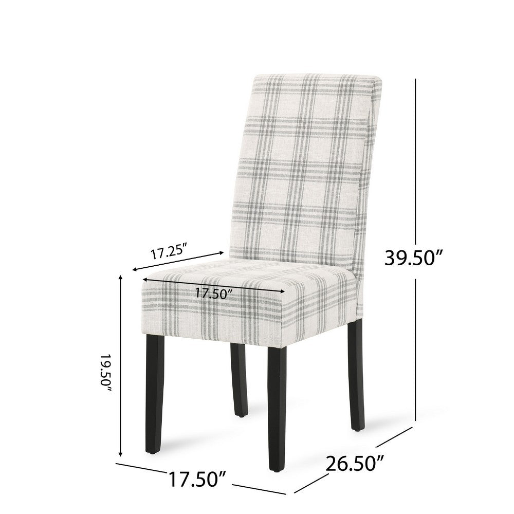 Cini Dining Side Chair Set of 2, Gray Plaid Fabric, Black Wood Legs -BM335402
