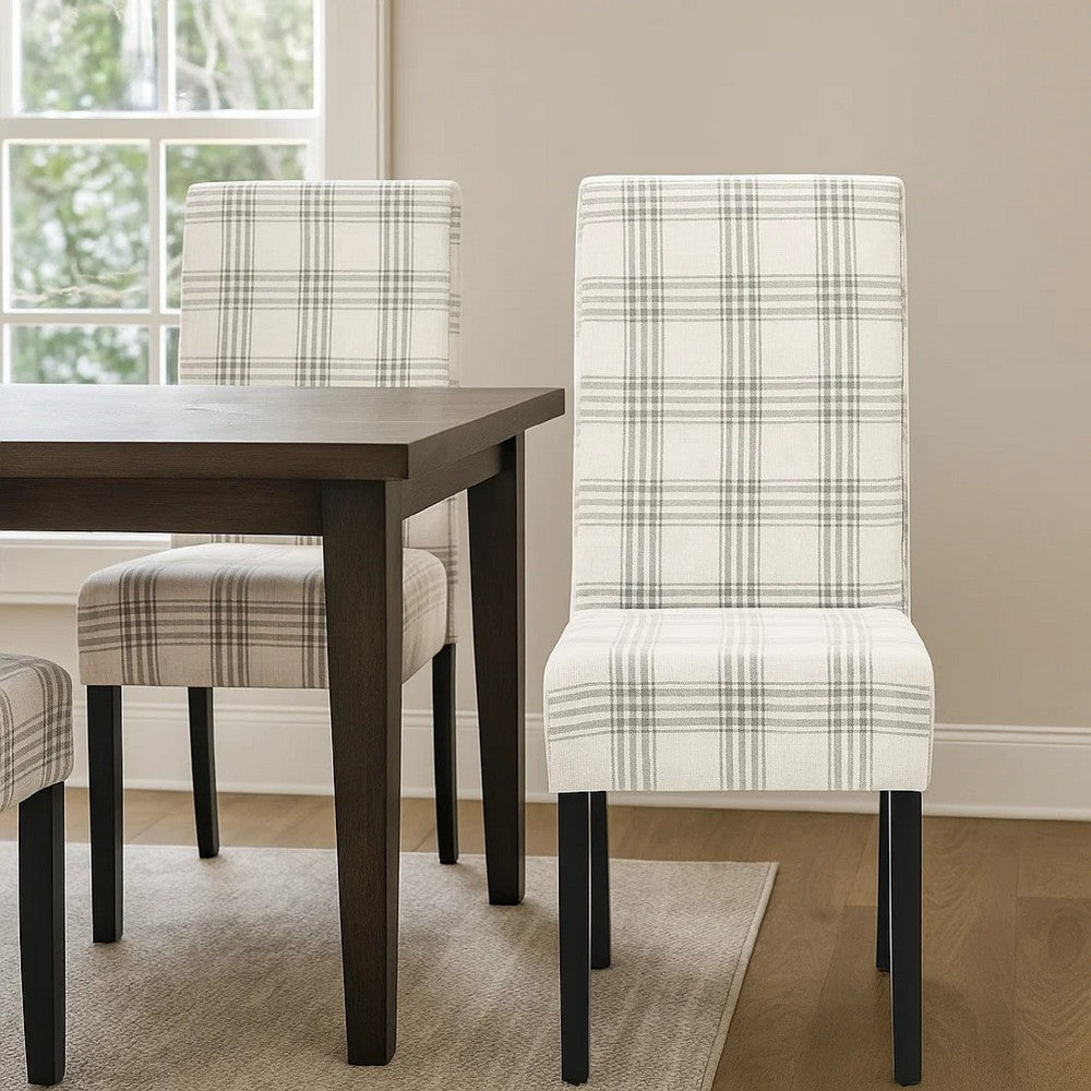 Cini Dining Side Chair Set of 2, Gray Plaid Fabric, Black Wood Legs -BM335402