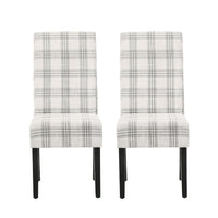 Cini Dining Side Chair Set of 2, Gray Plaid Fabric, Black Wood Legs -BM335402