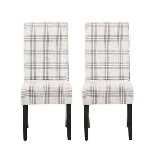 Cini Dining Side Chair Set of 2, Gray Plaid Fabric, Black Wood Legs -BM335402