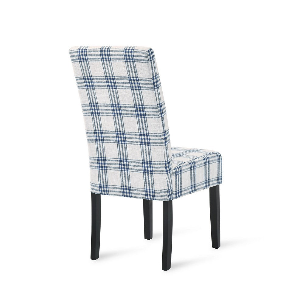 Cini Dining Side Chair Set of 2, Blue Cream Fabric, Black Wood Legs -BM335403