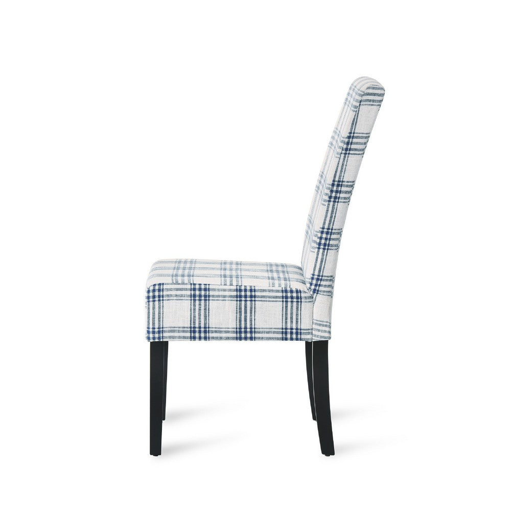 Cini Dining Side Chair Set of 2, Blue Cream Fabric, Black Wood Legs -BM335403