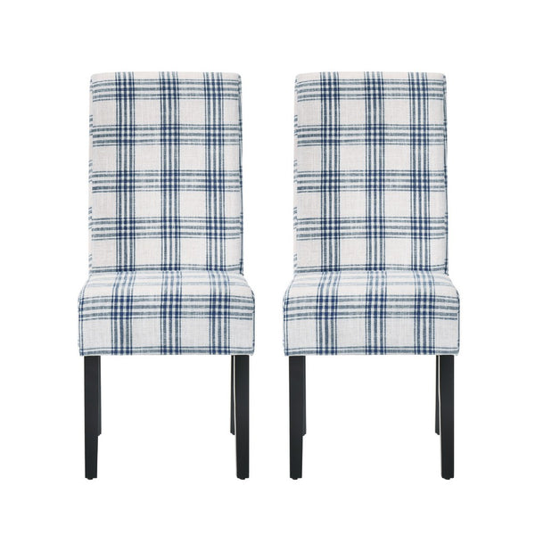 Cini Dining Side Chair Set of 2, Blue Cream Fabric, Black Wood Legs -BM335403