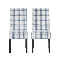 Cini Dining Side Chair Set of 2, Blue Cream Fabric, Black Wood Legs -BM335403