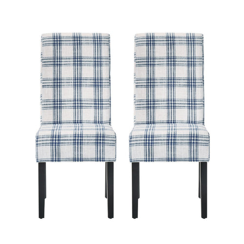 Cini Dining Side Chair Set of 2, Blue Cream Fabric, Black Wood Legs -BM335403