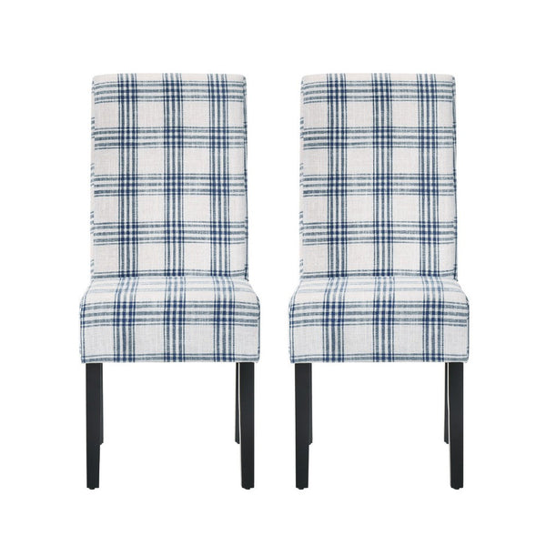 Cini Dining Side Chair Set of 2, Blue Cream Fabric, Black Wood Legs -BM335403
