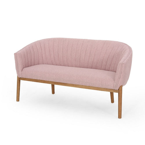 Fery Loveseat, Blush Pink Fabric Channel Stitched Back, Brown 55 Inch -BM335404