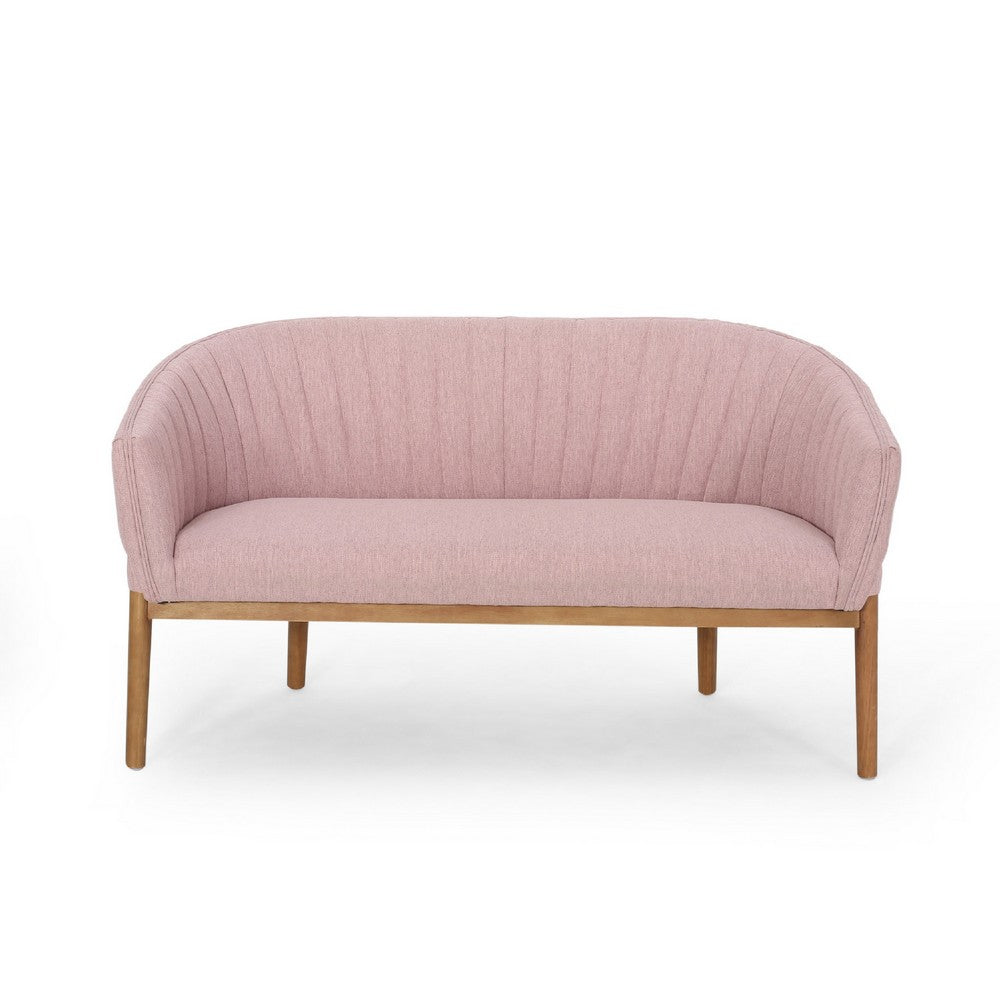 Fery Loveseat, Blush Pink Fabric Channel Stitched Back, Brown 55 Inch -BM335404