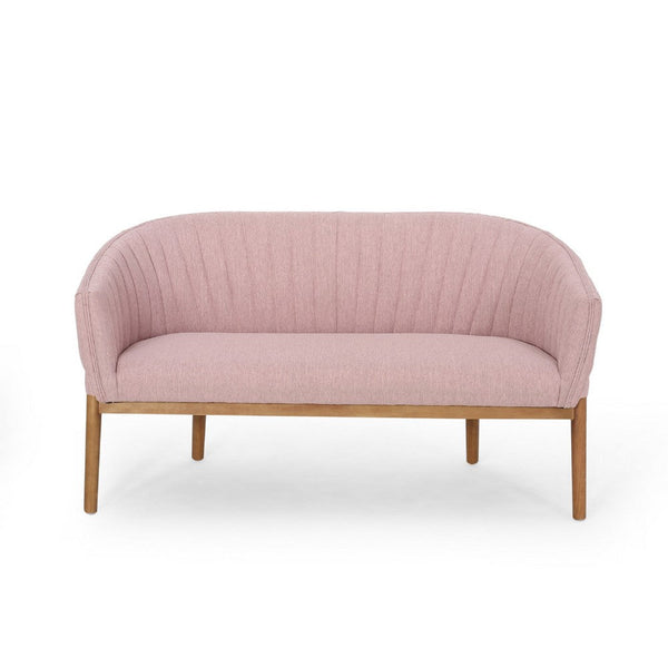 Fery Loveseat, Blush Pink Fabric Channel Stitched Back, Brown 55 Inch -BM335404