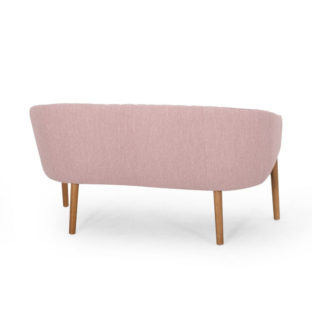 Fery Loveseat, Blush Pink Fabric Channel Stitched Back, Brown 55 Inch -BM335404
