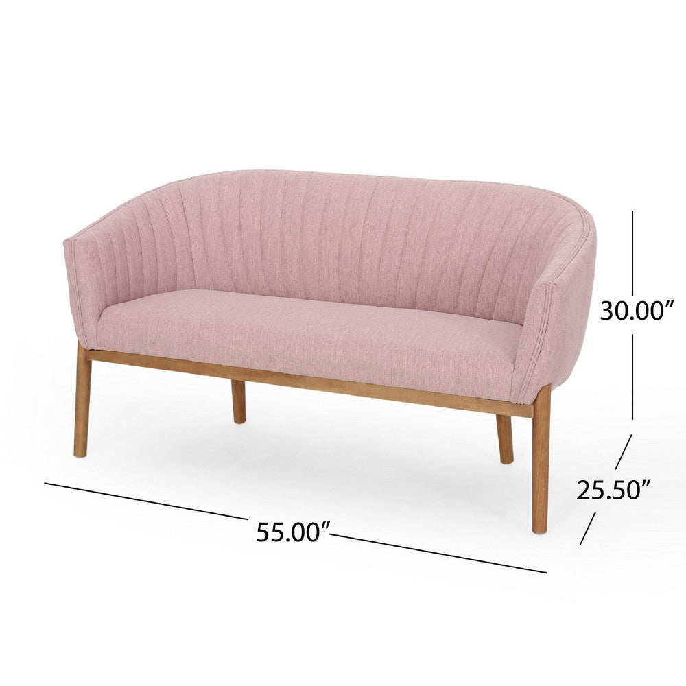 Fery Loveseat, Blush Pink Fabric Channel Stitched Back, Brown 55 Inch -BM335404