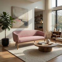 Fery Loveseat, Blush Pink Fabric Channel Stitched Back, Brown 55 Inch -BM335404