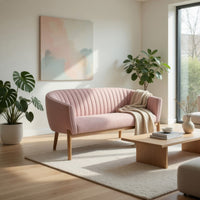 Fery Loveseat, Blush Pink Fabric Channel Stitched Back, Brown 55 Inch -BM335404