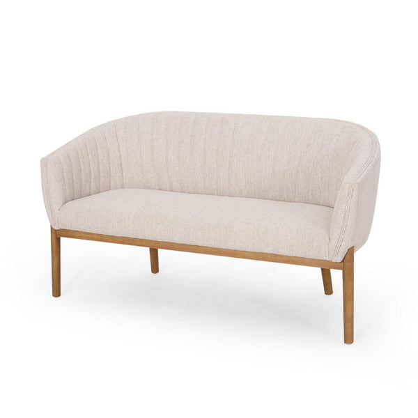 Fery Loveseat, Beige Fabric Channel Stitched Back, Brown Wood 55 Inch -BM335405