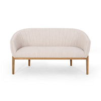 Fery Loveseat, Beige Fabric Channel Stitched Back, Brown Wood 55 Inch -BM335405
