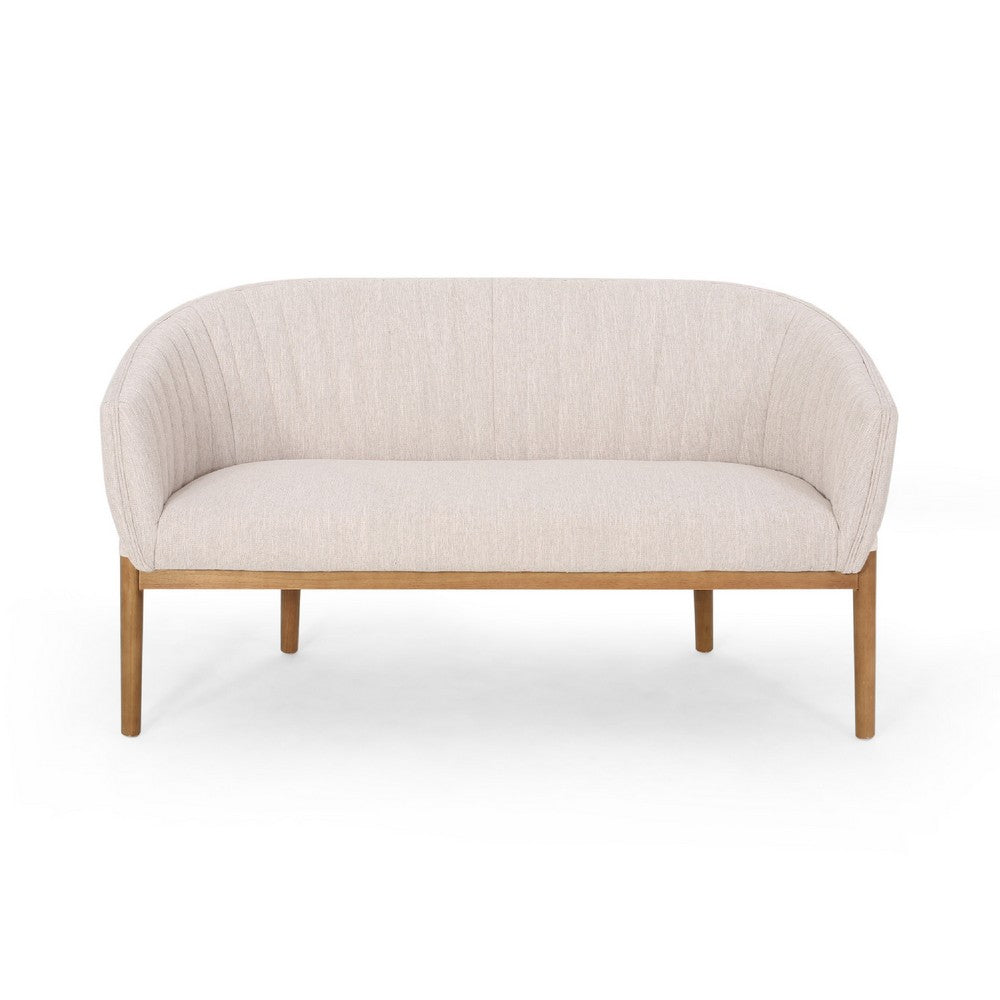 Fery Loveseat, Beige Fabric Channel Stitched Back, Brown Wood 55 Inch -BM335405