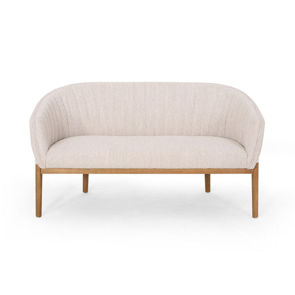 Fery Loveseat, Beige Fabric Channel Stitched Back, Brown Wood 55 Inch -BM335405