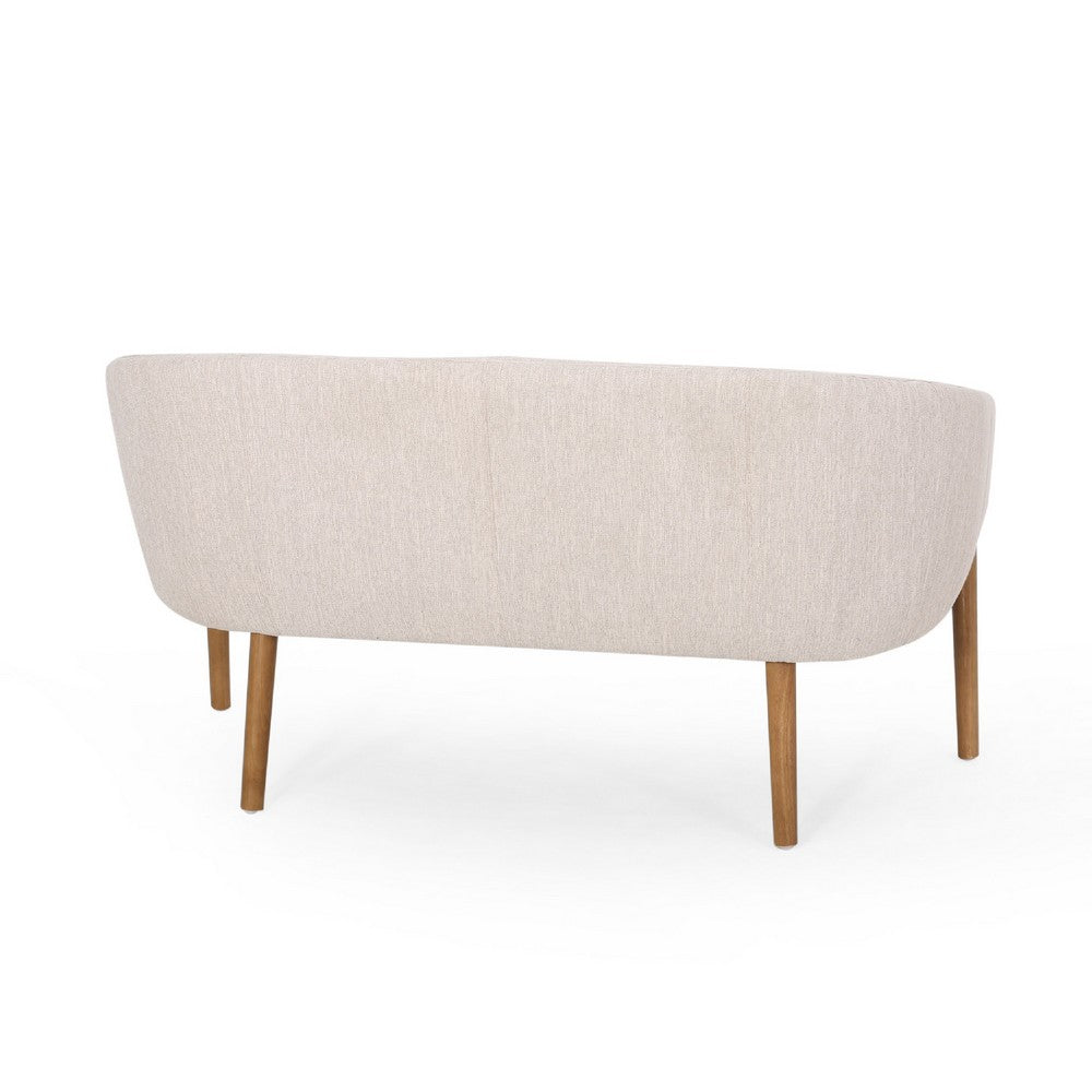 Fery Loveseat, Beige Fabric Channel Stitched Back, Brown Wood 55 Inch -BM335405