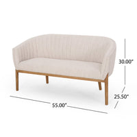 Fery Loveseat, Beige Fabric Channel Stitched Back, Brown Wood 55 Inch -BM335405