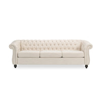 Nisy 3 Seater Sofa, Chesterfield Beige Fabric Tufted Back, 85 Inch -BM335406