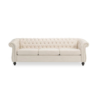 Nisy 3 Seater Sofa, Chesterfield Beige Fabric Tufted Back, 85 Inch -BM335406
