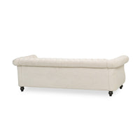 Nisy 3 Seater Sofa, Chesterfield Beige Fabric Tufted Back, 85 Inch -BM335406