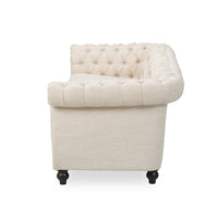 Nisy 3 Seater Sofa, Chesterfield Beige Fabric Tufted Back, 85 Inch -BM335406