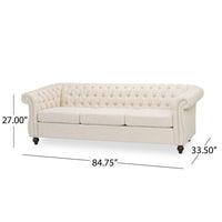 Nisy 3 Seater Sofa, Chesterfield Beige Fabric Tufted Back, 85 Inch -BM335406