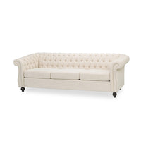 Nisy 3 Seater Sofa, Chesterfield Beige Fabric Tufted Back, 85 Inch -BM335406